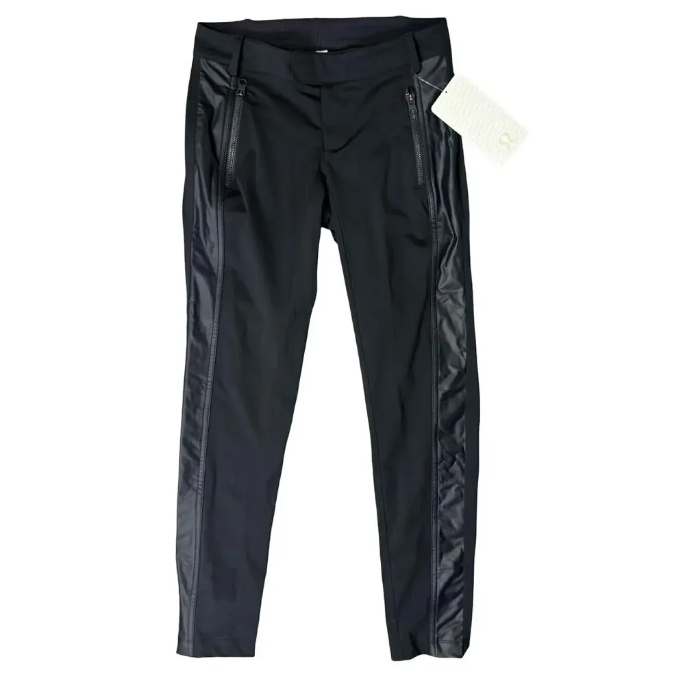 Lululemon Here To There Pant Black Vegan Leather Side Panels Slim size 4 NEW Tag